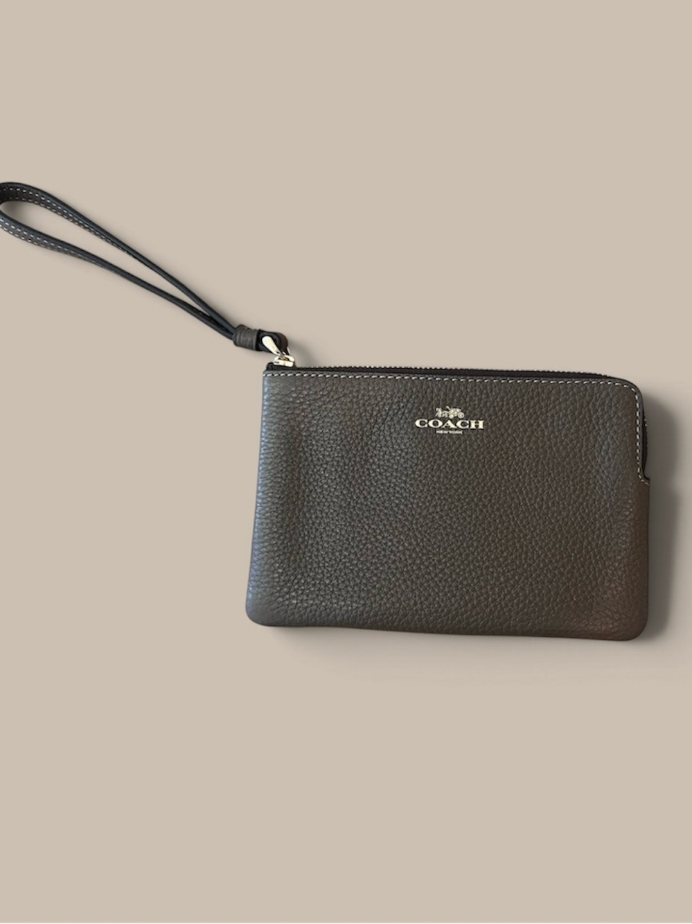 Coach brown pebbled leather wristlet